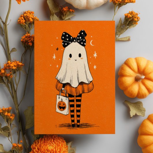 Spooky Schattigee Ghost Burnt Oranje grillige Hall Briefkaart