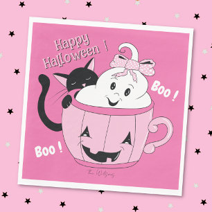 Spooky Schattigee Ghost Cat Pink Halloween Papier Servet