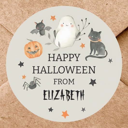 Spooky Schattigee Ghost Cat Pumpkin Halloween Ronde Sticker