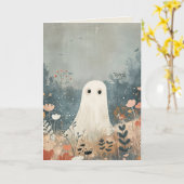 Spooky Schattigee Ghost Floral Happy Halloween Kaart (Gele Bloem)
