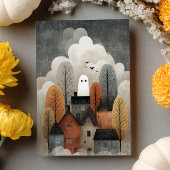 Spooky Schattigee Ghost Town Waterverf Halloween Briefkaart
