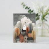 Spooky Schattigee Ghost Town Waterverf Halloween Briefkaart (Staand voorkant)