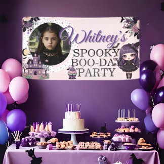 Spooky Schattigee gotische Paarse Verjaardag meisj Spandoek