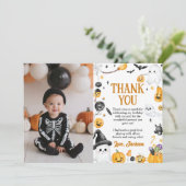 Spooky Schattigee Halloween Ghost verjaardagsfeest Bedankkaart (Staand voorkant)