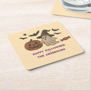 Spooky Schattigee Halloween - Ghosts, Bats & Snoep Vierkante Kartonnen Onderzetter