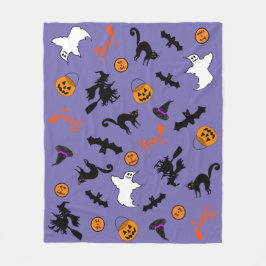 Spooky Schattigee Halloween Icon Paarse Fleece Dek