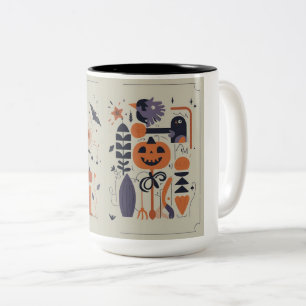 Spooky Schattigee Halloween Pumpkin & Crow Two-Ton Tweekleurige Koffiemok