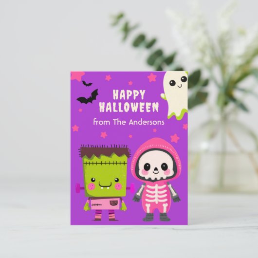 Spooky Schattigee Monster Mash Happy Halloween Paa Briefkaart (Staand voorkant)