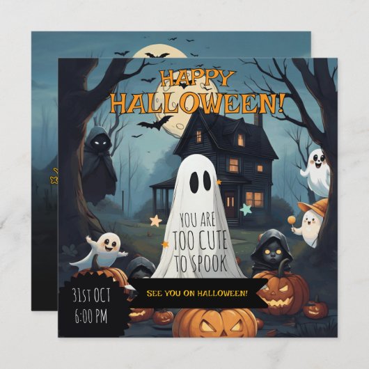 Spooky-Schattigee oktober Ghost Pumpkin Party Kaart (Voorkant / Achterkant)
