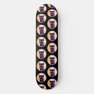 Spooky Schattigee Paarse Cartoon Cat Skateboard