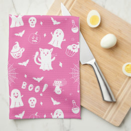 Spooky Schattigee Roze Halloween Keuken Handdoek