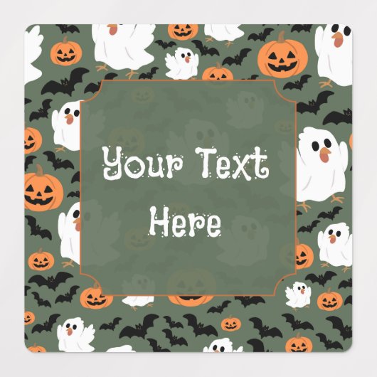 Spooky Schattigee spookkippen met pompoenen en vle Labels (Design 1)