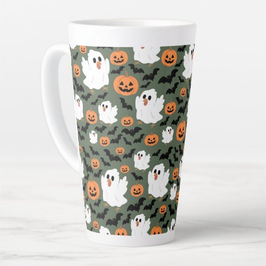 Spooky Schattigee spookkippen met pompoenen en vle Latte Mok (Linkerhoek)