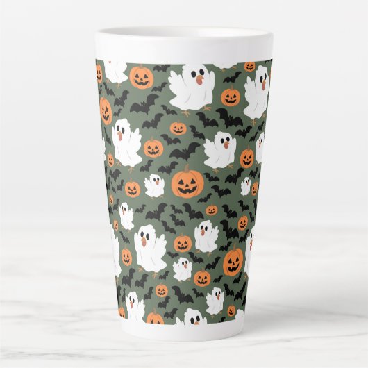 Spooky Schattigee spookkippen met pompoenen en vle Latte Mok (Voorkant)