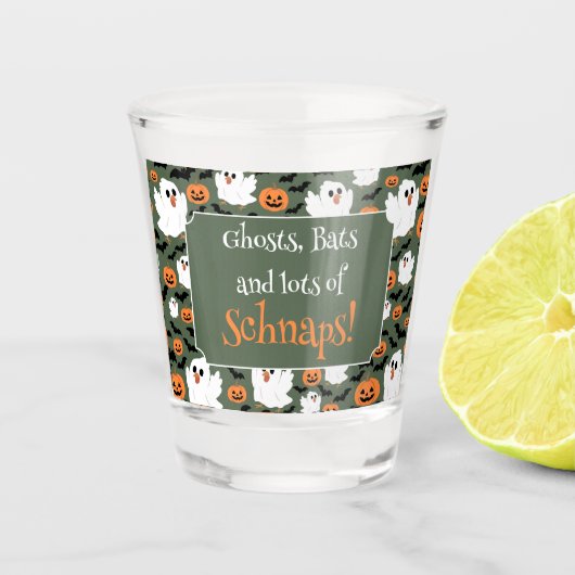 Spooky Schattigee spookkippen met pompoenen en vle Shot Glas (Voorkant)