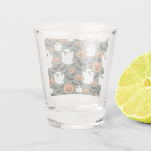 Spooky Schattigee spookkippen met pompoenen en vle Shot Glas (Achterkant)
