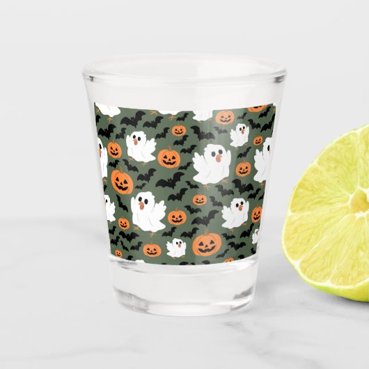 Spooky Schattigee spookkippen met pompoenen en vle Shot Glas (Voorkant)
