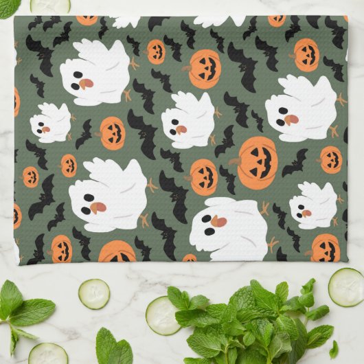 Spooky Schattigee spookkippen met pompoenen en vle Theedoek (Gevouwen)