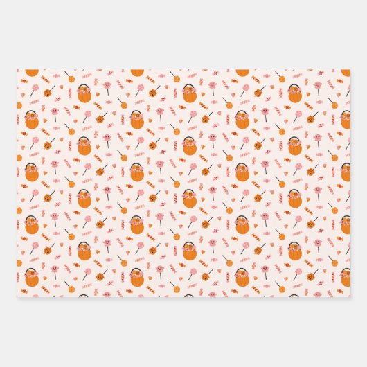 Spooky Schattigee Trick or treat Halloween Pattern Inpakpapier Vel (Voorkant 2)