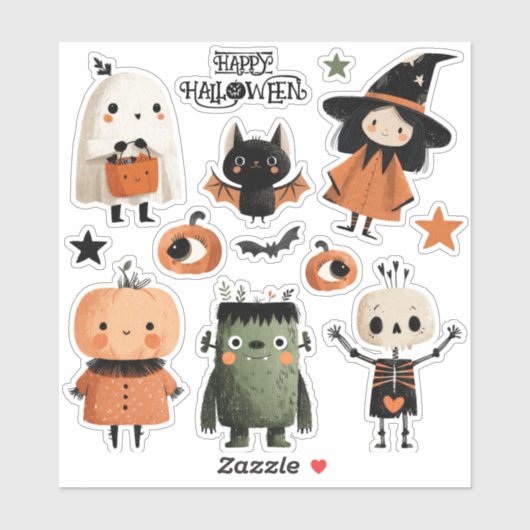 Spooky Schattigee Waterverf Halloween Monsters Set Sticker (Vel)