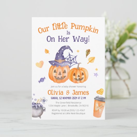 Spooky Schattigee Waterverf Little Pumpkin Baby sh Kaart (Staand voorkant)