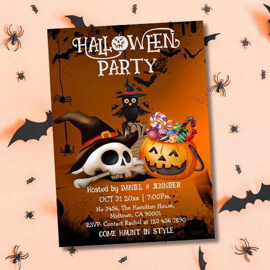 Spooky schedel bot Jack-o'-Lantern snoep Halloween Kaart