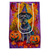 Spooky Schnauzer Hond Halloween Heks en Pompoen Medium Cadeauzakje (Achterkant)