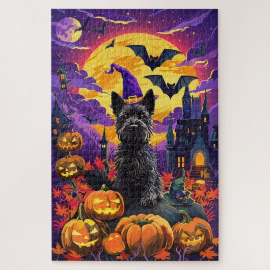 Spooky Schotse Terriër Halloween Witch Pumpkin Legpuzzel (Verticaal)