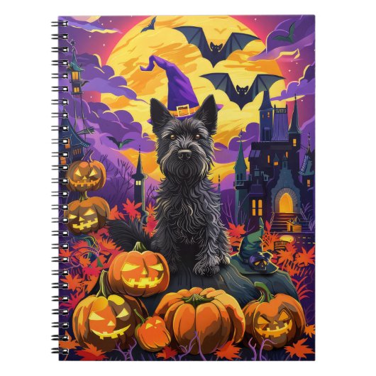 Spooky Schotse Terriër Halloween Witch Pumpkin Notitieboek (Voorkant)