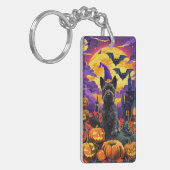 Spooky Schotse Terriër Halloween Witch Pumpkin Sleutelhanger (Voorkant Links)