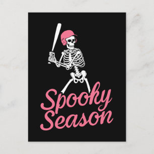 Spooky Season Baseball Skelet Roze Hoed Briefkaart