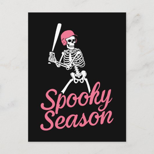 Spooky Season | Baseball Skeleton Pink Hat Briefkaart (Voorkant)