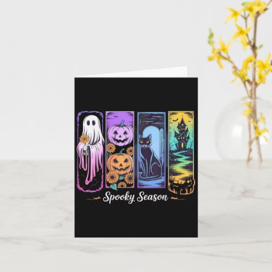 Spooky Season Ghost Cat Pumpkin in het Lijst Hallo Kaart (Gele Bloem)