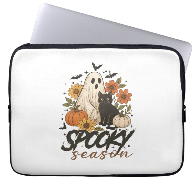 Spooky Season Ghost Retro Spooky Bloemen Halloween Laptop Sleeve (Voorkant)