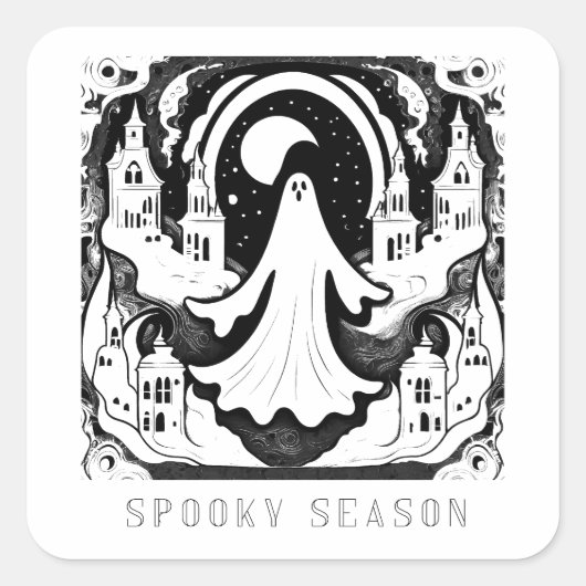 Spooky Season Ghost Town Vierkante Sticker (Voorkant)