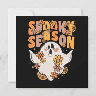Spooky Season Groovy Ghost met  bloemen Kaart
