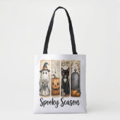 Spooky Season Halloween Black Cat, Ghost, Pumpkin  Draagtas (Voorkant)