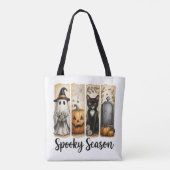 Spooky Season Halloween Black Cat, Ghost, Pumpkin  Draagtas (Achterkant)