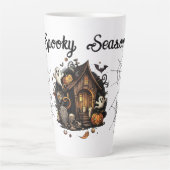 Spooky Season Haunted House Halloween Latte Mok (Voorkant)