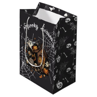 👻 Spooky Season Haunted House zwarte geschenktas Medium Cadeauzakje