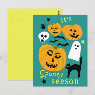 Spooky Season Pumpkins Ghost Bat HAPPY HALLOWEEN Briefkaart