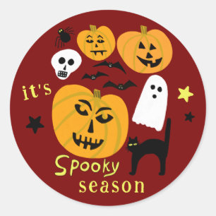 Spooky Season Pumpkins Ghost Bat HAPPY HALLOWEEN Ronde Sticker