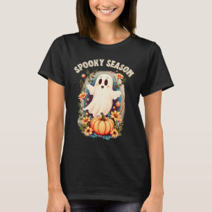 Spooky Season Schattige Ghost Floral Retro T-shirt