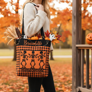Spooky Season Skelet Trio Oranje & Zwarte Plaid  Draagtas