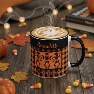Spooky Season Skelet Trio Oranje & Zwarte Plaid Mok