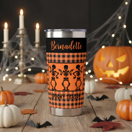 Spooky Season Skeleton Trio Orange & Black Plaid Geïsoleerde Drinkbeker