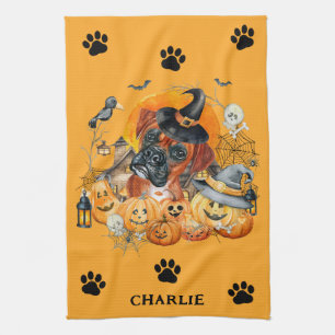 Spooky Seizoen Boxer Halloween Pompoen Custom Dog Theedoek