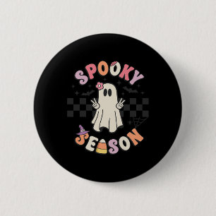 Spooky Seizoen Retro Happy Halloween Ghost Vrouwen Ronde Button 5,7 Cm