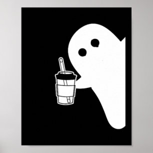 Spooky Seizoen Schattigee Kleine Ghost Ice Coffe.  Poster