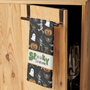 Spooky Seizoen Zwart Halloween Patroon Theedoek